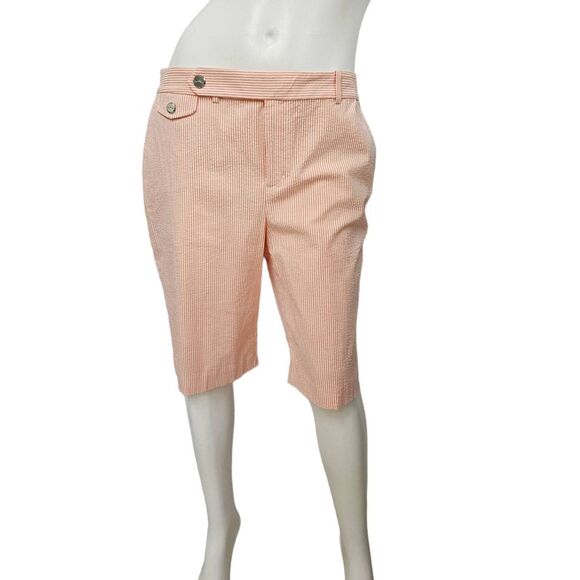 Ralph Lauren Coral Striped Searsucker Womens Shorts Size 10 - Picture 8 of 9